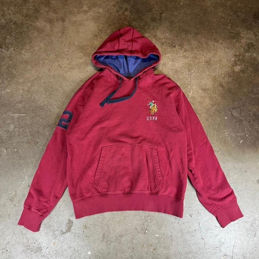 Vintage 90s Red U.S. Polo Assn. hoodie with embroidered logo Size men's large